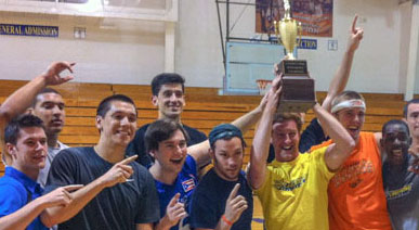 students with intramural trophy