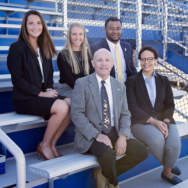 Sport Management students on bleachers